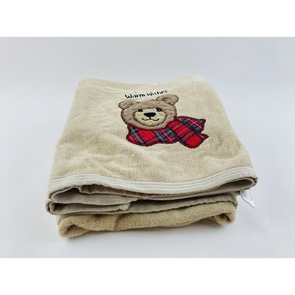 Vintage Christmas Body Towels Set 3 Teddy Bear Tartan Beary Warm Wishes Bathwork - Picture 3 of 15